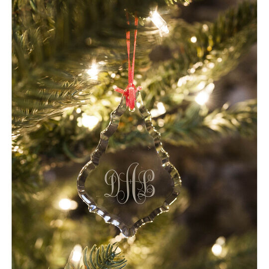 Deep Etched Spectra Crystal Monogrammed Ornament